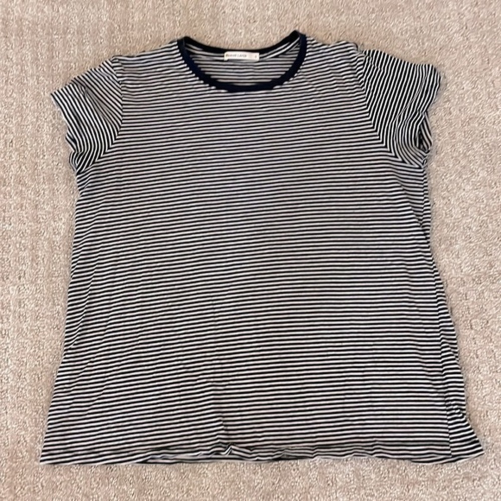Marine Layer Navy Blue & White Stripes Crew Neck Top